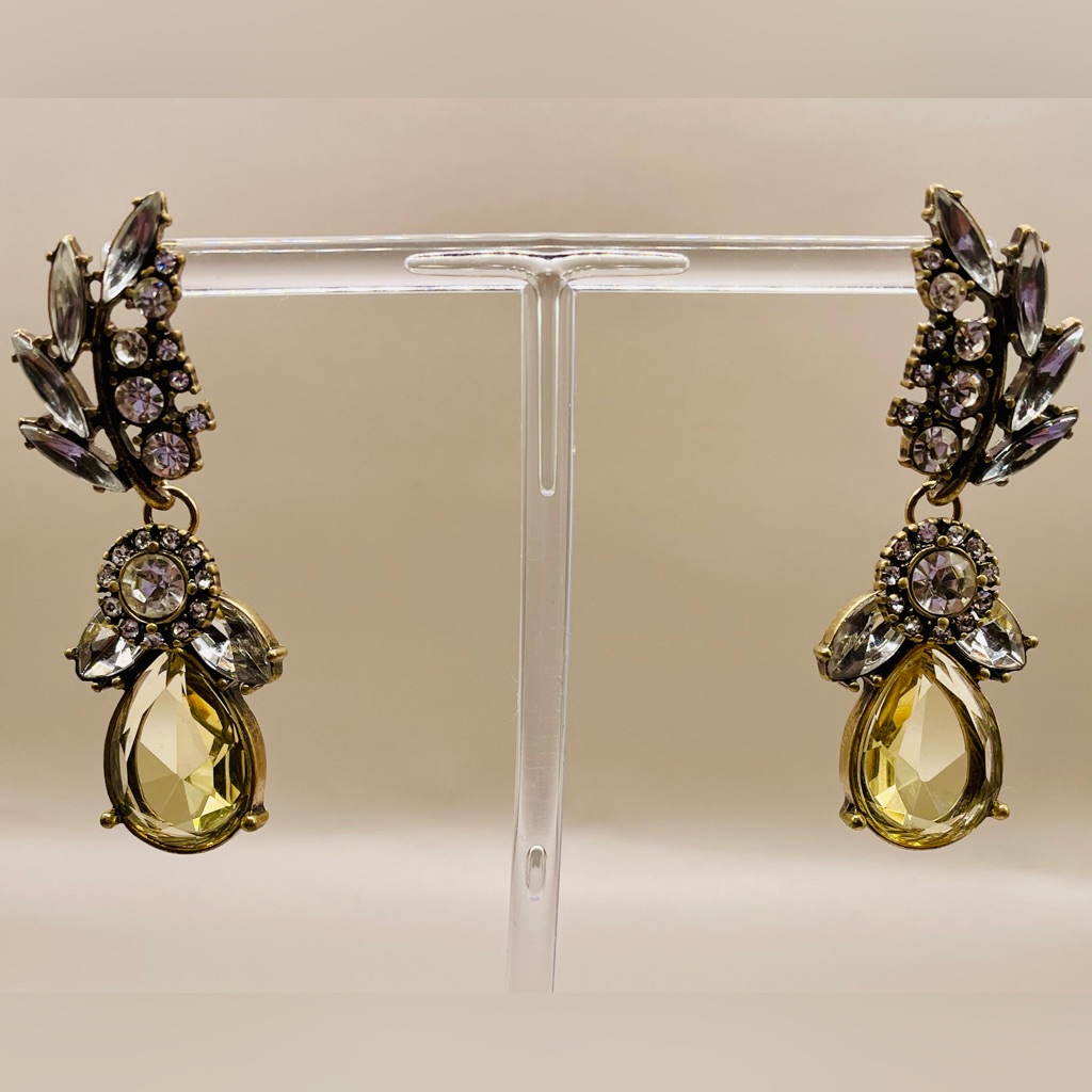 Olivia Wells Rhinestone Dangle Drop Earring. Has A Large Teardrop Yellow Crystal